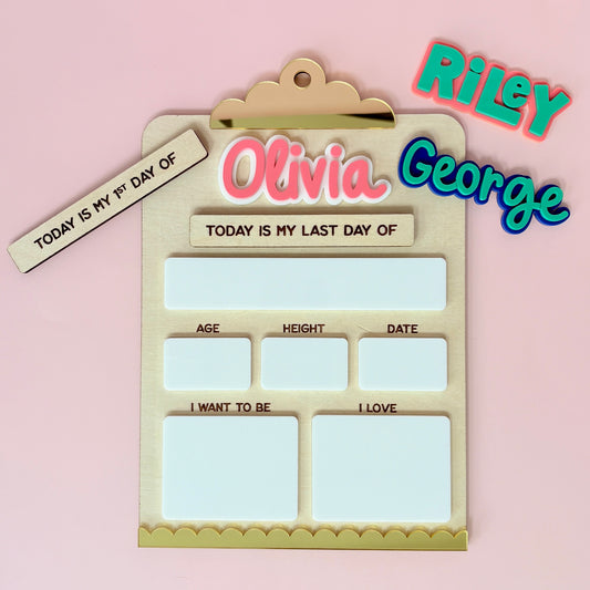 Wooden First & Last Day School Board, Reusable, Kids Photo Prop