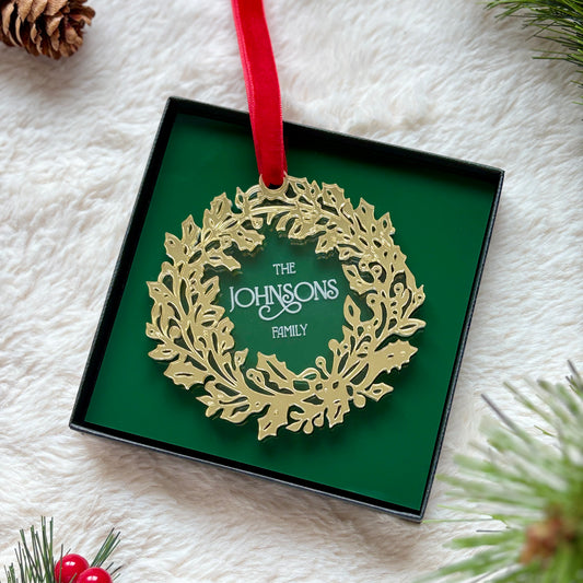Wreath Ornament Silver Gold Mirrored Personalised