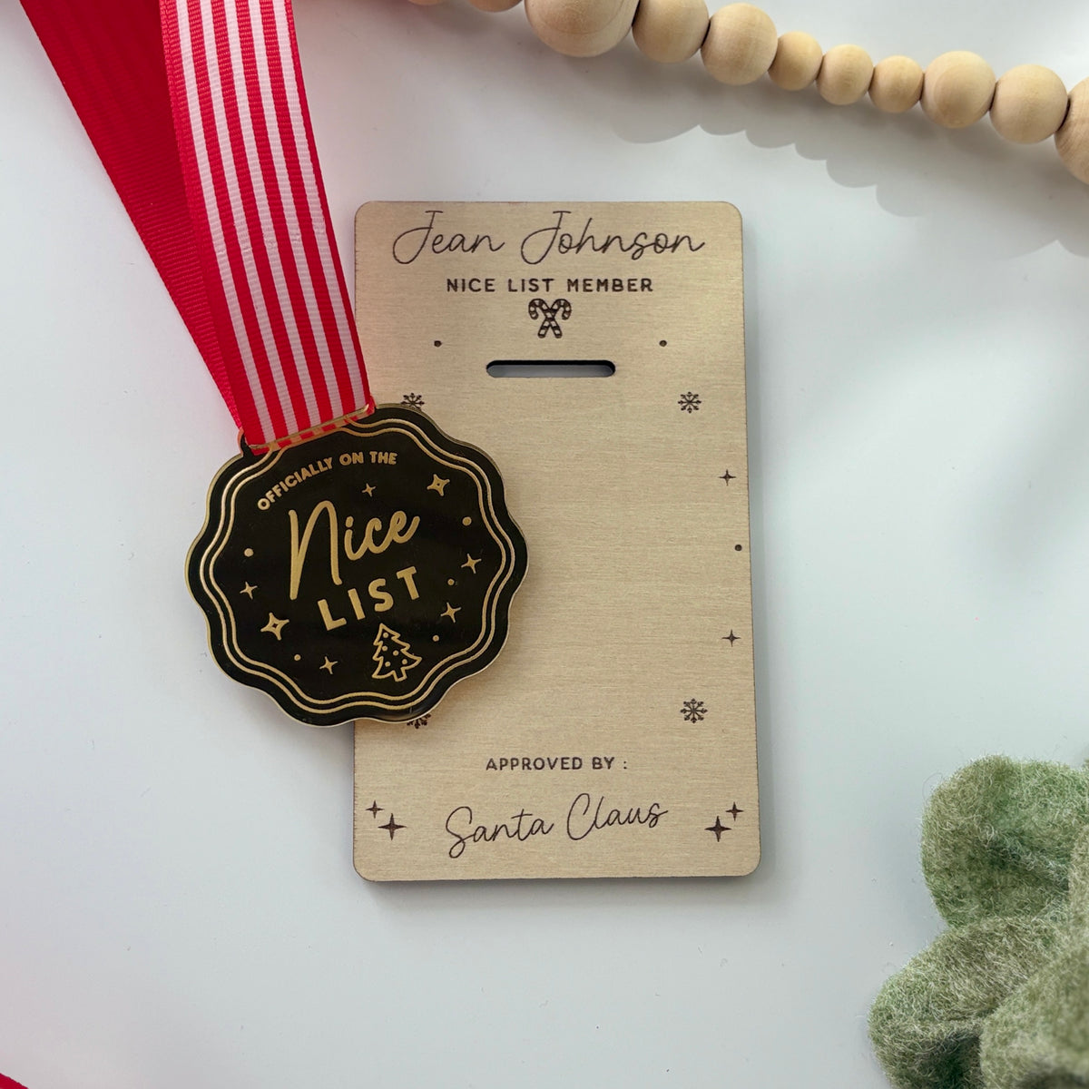 Nice List Medal, Personalised Gold Mirrored