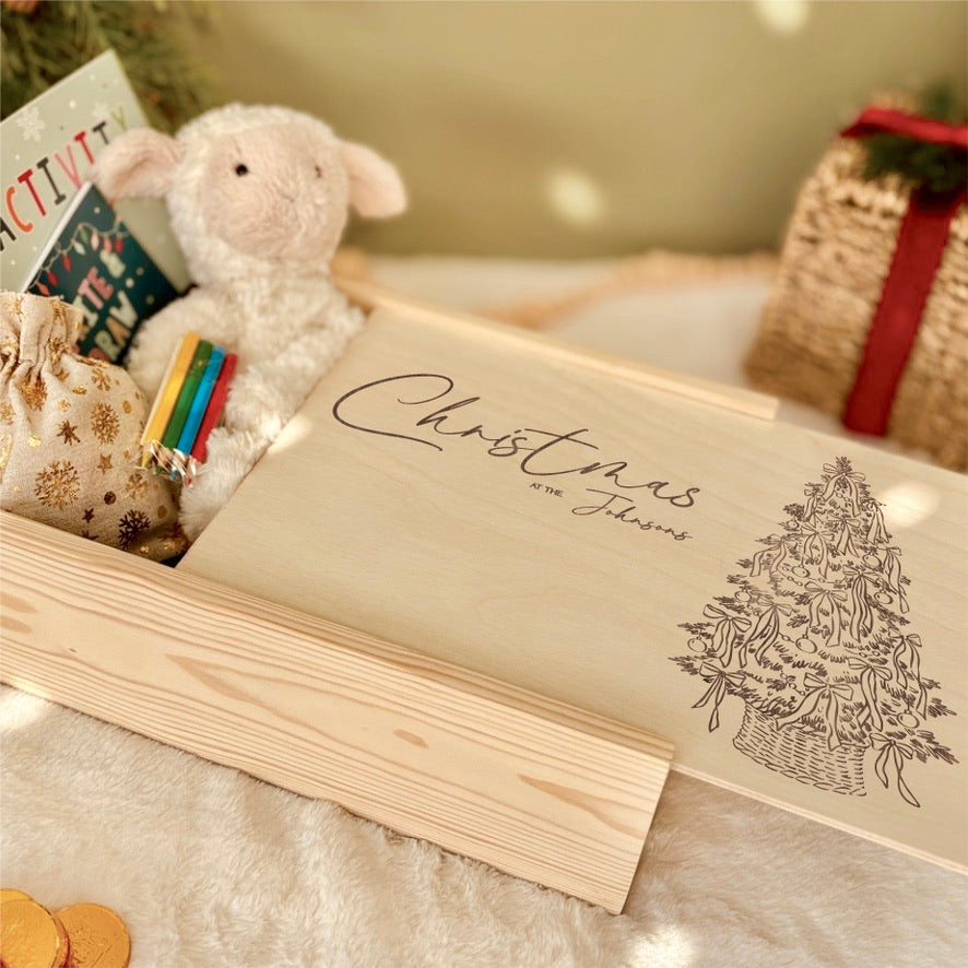Handmade Personalised Wooden Christmas Eve Box- Engraved Family Name