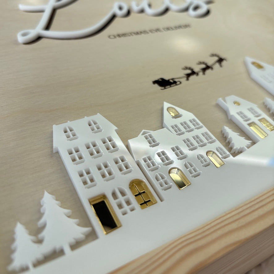 Handmade Personalised Wooden Keepsake Box - Winter Village