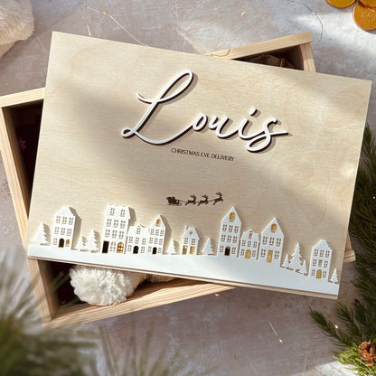 Handmade Personalised Wooden Keepsake Box - Winter Village