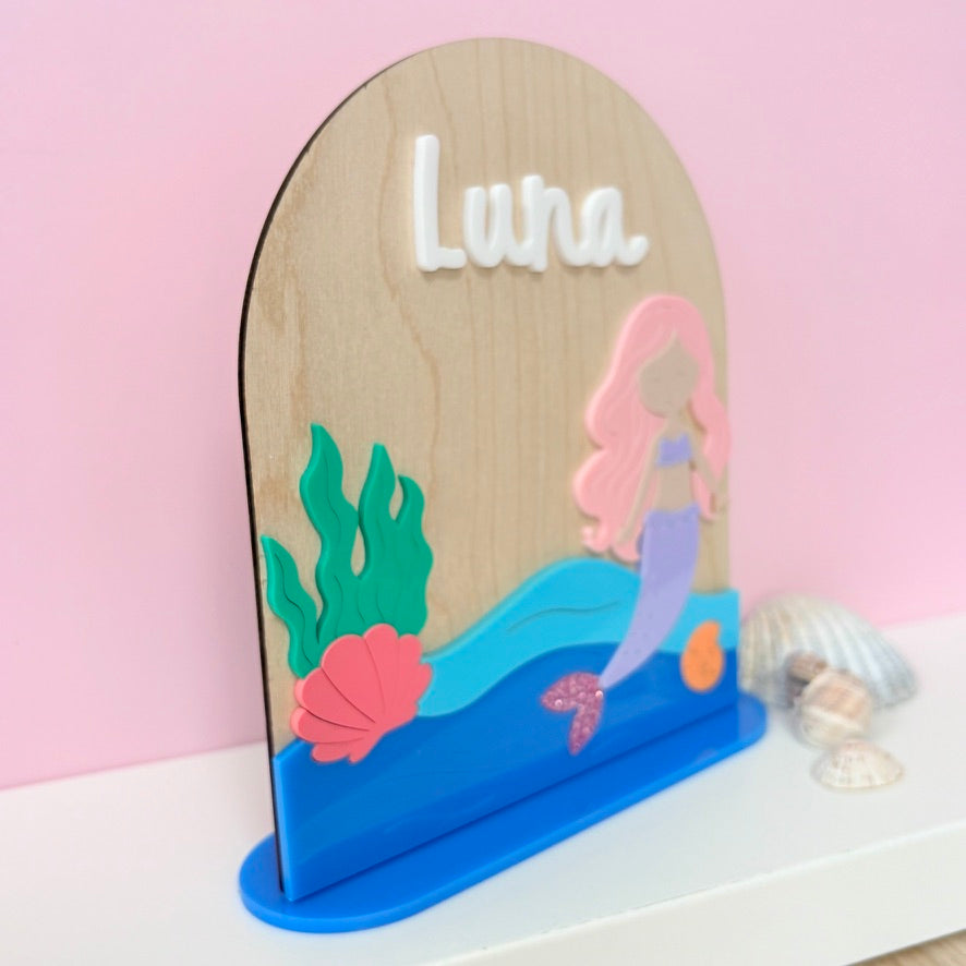 Mermaid Name Sign, Wooden Standing Plaque