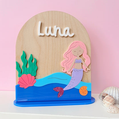 Mermaid Name Sign, Wooden Standing Plaque