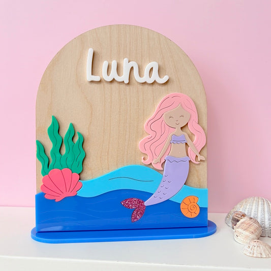 Mermaid Name Sign, Wooden Standing Plaque