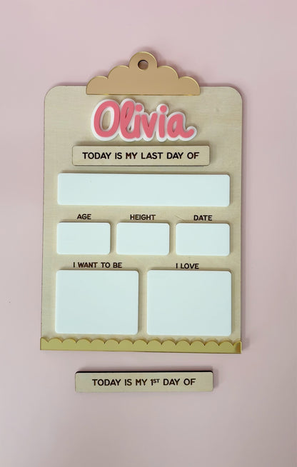 Wooden First & Last Day School Board, Reusable, Kids Photo Prop