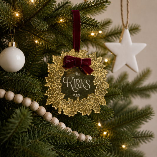 Gold Holly Wreath Personalised Christmas Decoration