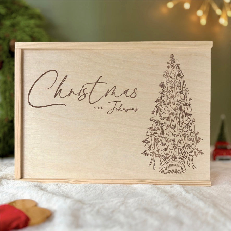 Handmade Personalised Wooden Christmas Eve Box- Engraved Family Name
