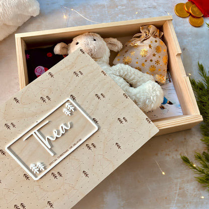 Handmade Personalised Wooden Christmas Eve Box, Scandi Tree with Name