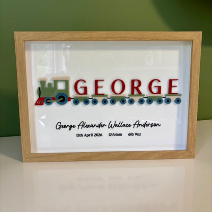 Train Name Engraved Birth Stats Frame