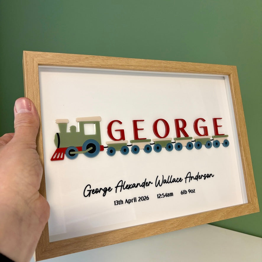Train Name Engraved Birth Stats Frame