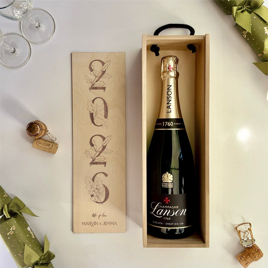 Christmas Wine Box Holly Tree Date