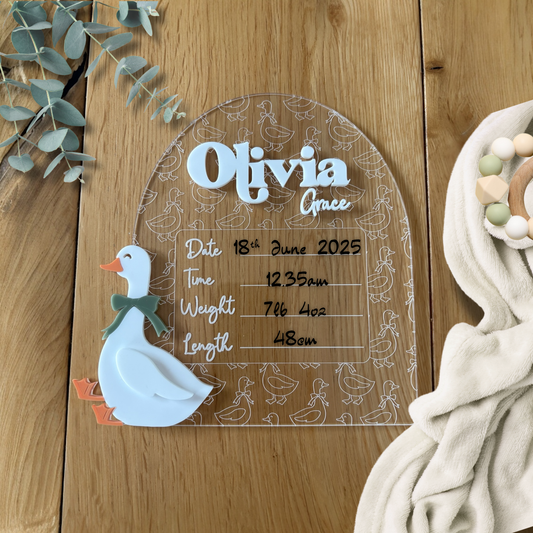 Goose Baby Birth Stats Sign Clear