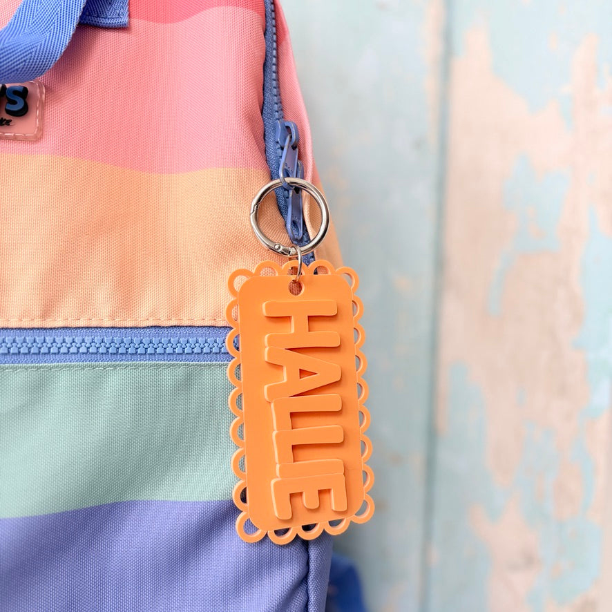 Scallop Name Keyring, Custom Glossy Acrylic Charm,