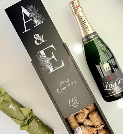 Christmas Wine Box Initials Pine Tree Design