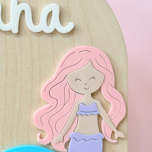 Mermaid Name Sign, Wooden Standing Plaque