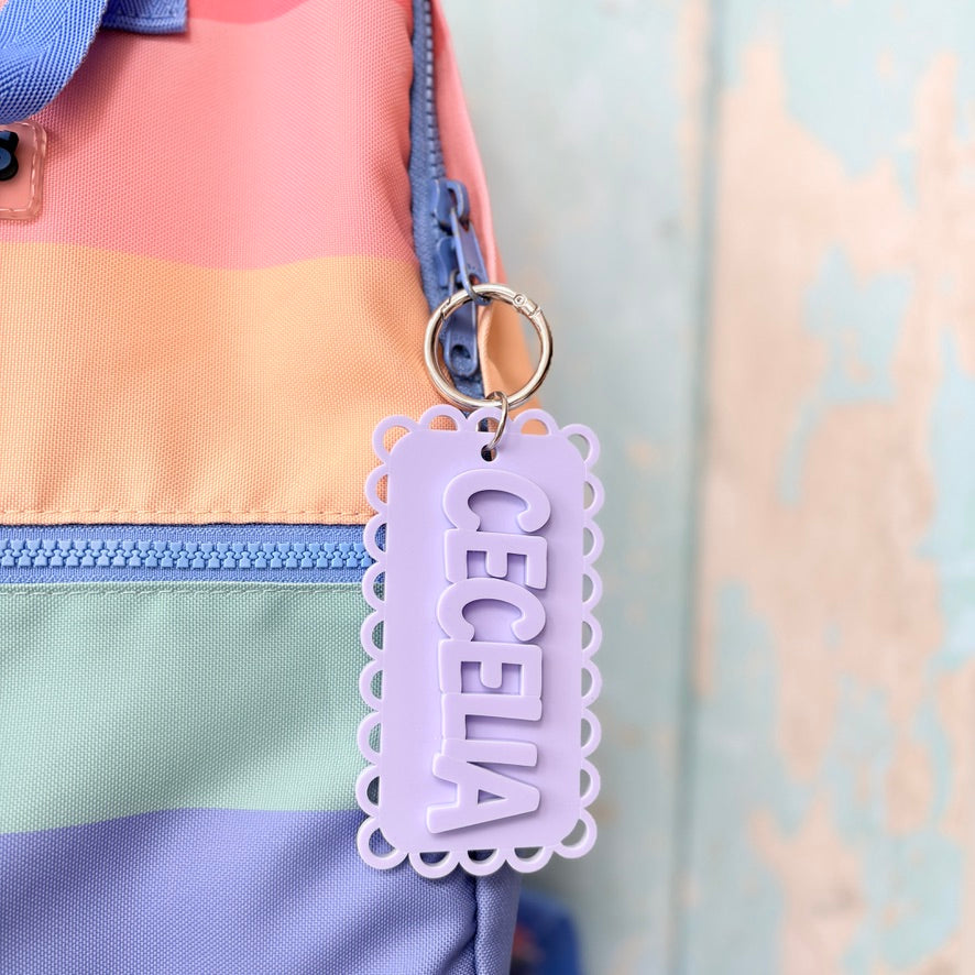 Scallop Name Keyring, Custom Glossy Acrylic Charm,