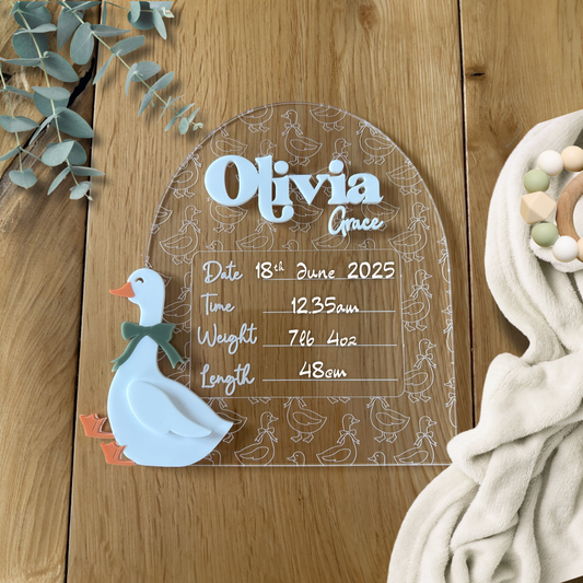 Goose Baby Birth Stats Sign Clear