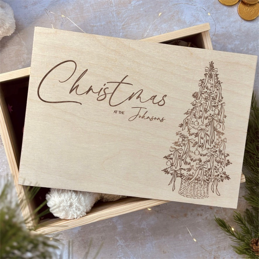 Handmade Personalised Wooden Christmas Eve Box- Engraved Family Name