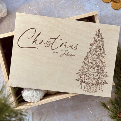 Handmade Personalised Wooden Christmas Eve Box- Engraved Family Name