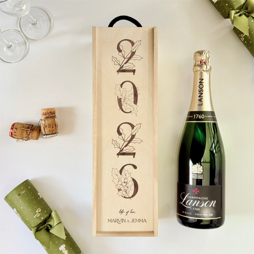 Christmas Wine Box Holly Tree Date