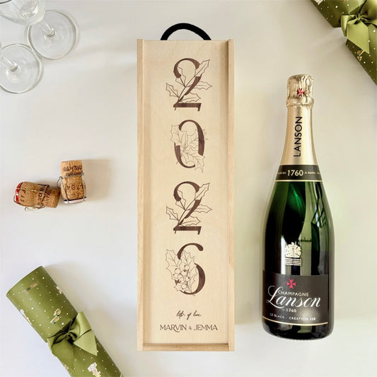 Christmas Wine Box Holly Tree Date