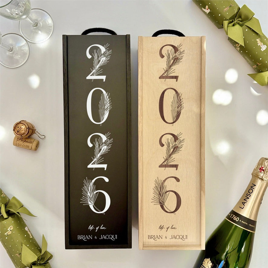 Christmas Wine Box Pine Tree Date