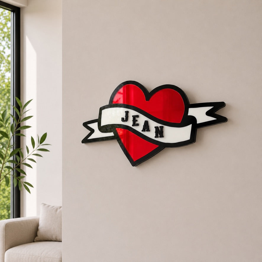 Tattoo Heart Wall Art, Custom Name