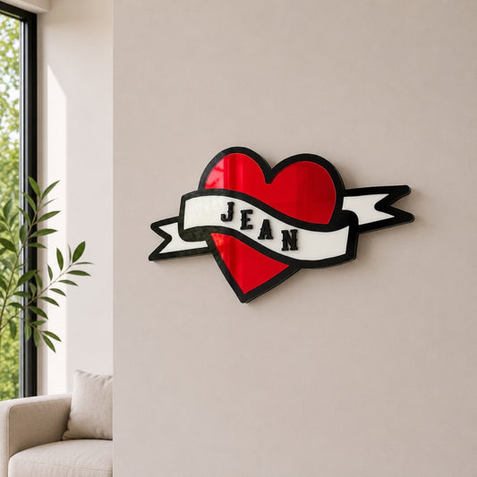 Tattoo Heart Wall Art, Custom Name