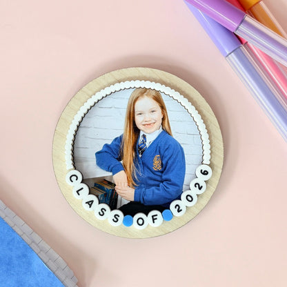 Round Wooden Class Of 2026 School Photo Frame