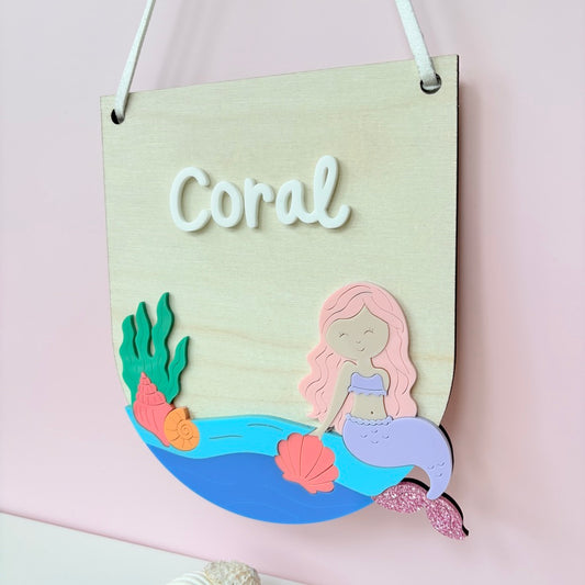 Mermaid Pennant Flag, Girls Nursery Wall Hanging Sign,