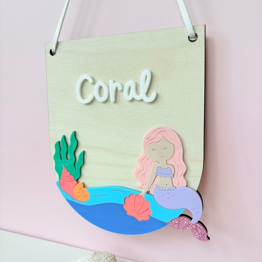 Mermaid Pennant Flag, Girls Nursery Wall Hanging Sign,