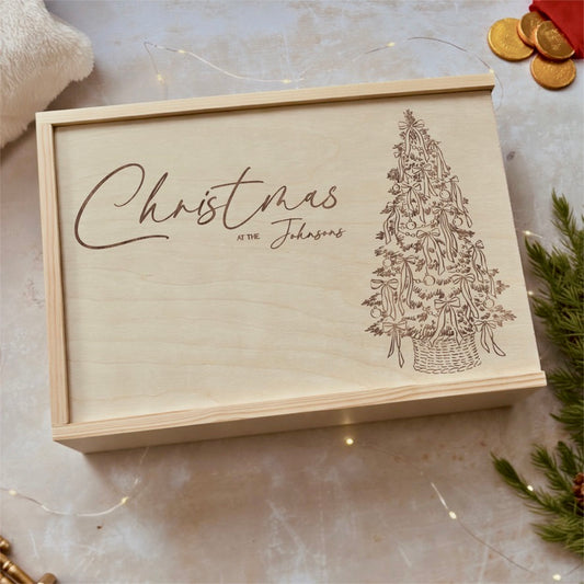 Handmade Personalised Wooden Christmas Eve Box- Engraved Family Name