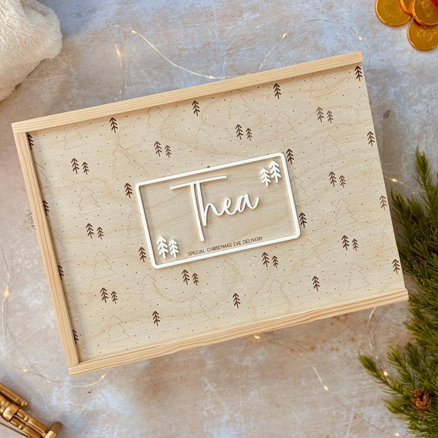 Handmade Personalised Wooden Christmas Eve Box, Scandi Tree with Name