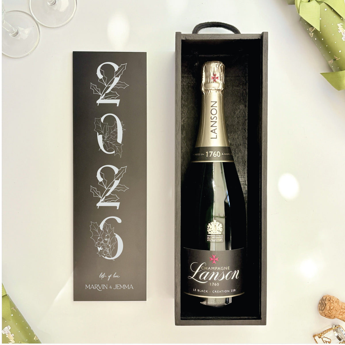 Christmas Wine Box Holly Tree Date
