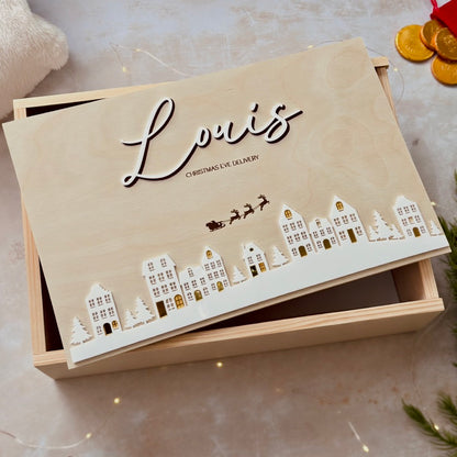 Handmade Personalised Wooden Keepsake Box - Winter Village