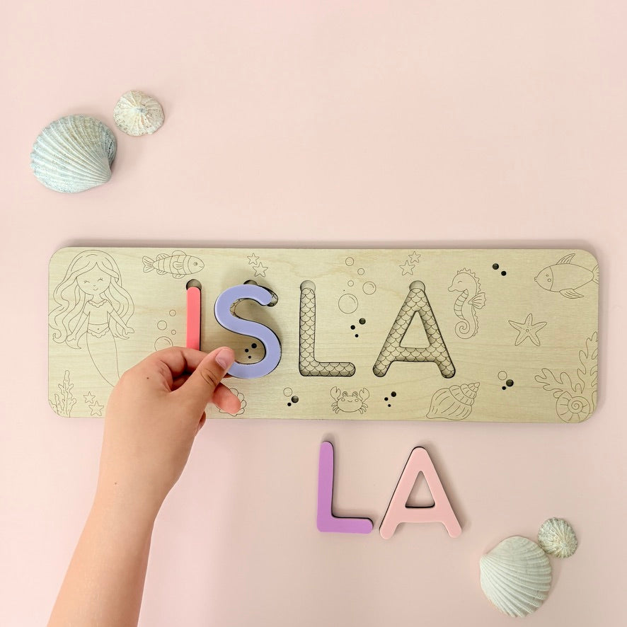 Mermaid Name Puzzle, Wooden Letter Puzzle