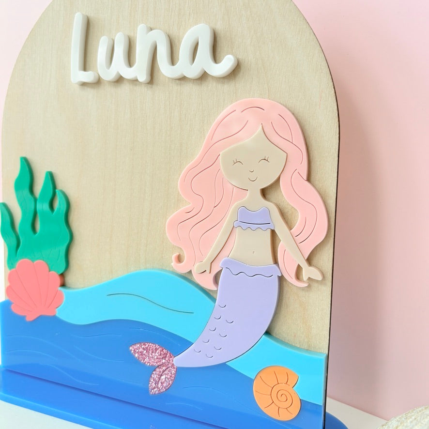 Mermaid Name Sign, Wooden Standing Plaque