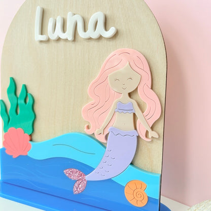 Mermaid Name Sign, Wooden Standing Plaque