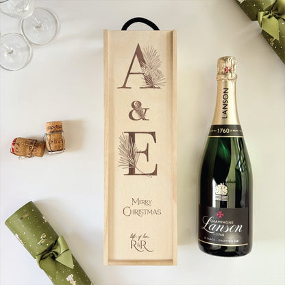 Christmas Wine Box Initials Pine Tree Design