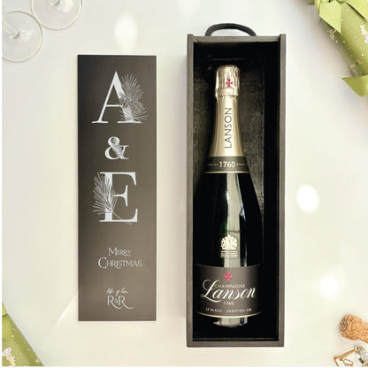 Christmas Wine Box Initials Pine Tree Design