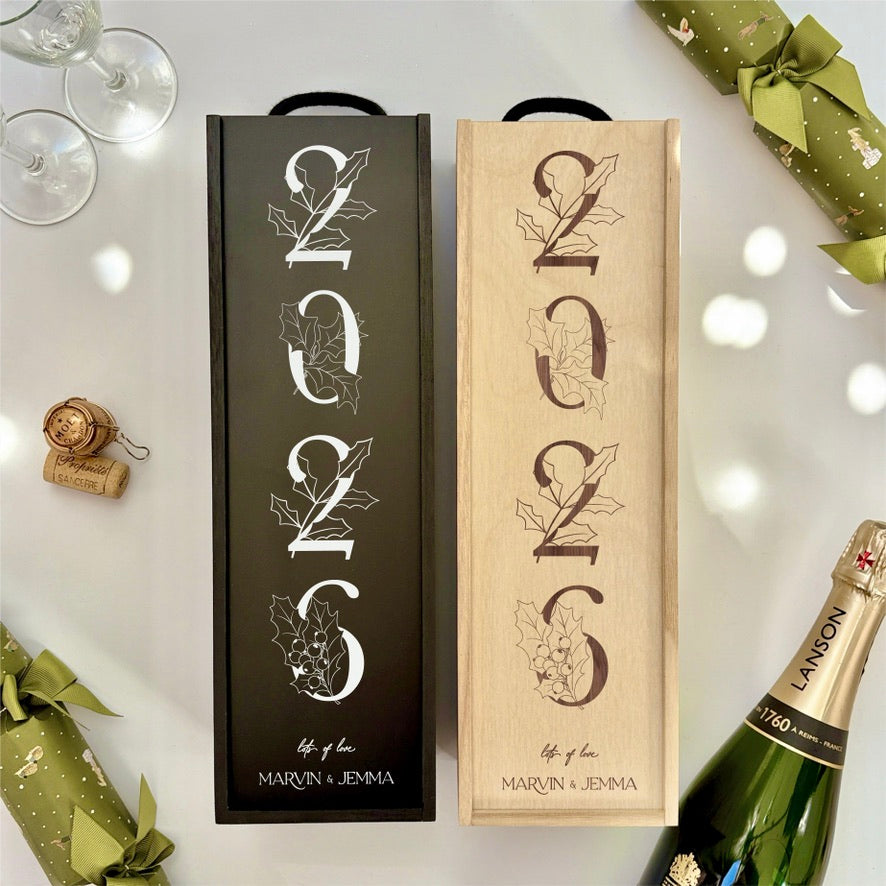 Christmas Wine Box Holly Tree Date