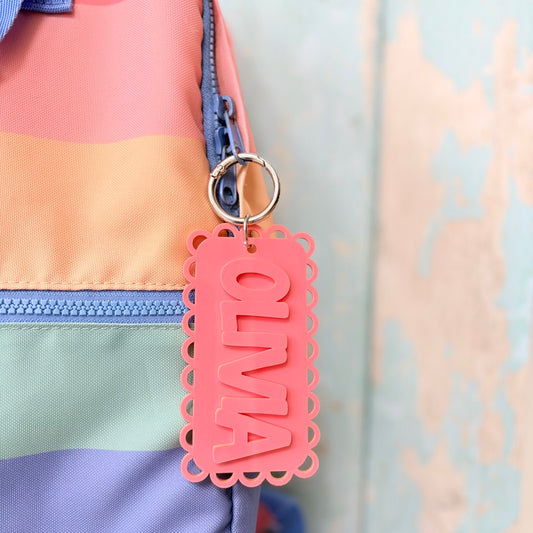 Scallop Name Keyring, Custom Glossy Acrylic Charm,