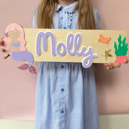 Mermaid Name Sign, Wooden Nursery Door Plaque