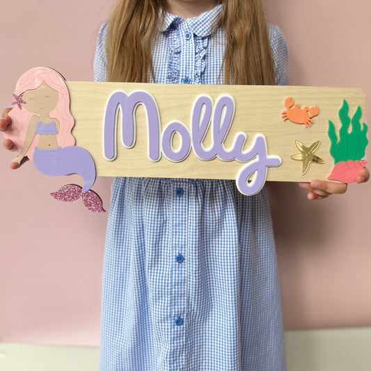 Mermaid Name Sign, Wooden Nursery Door Plaque