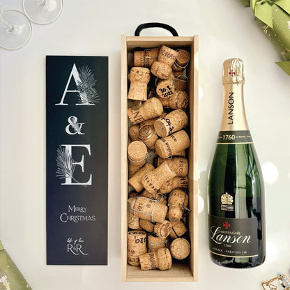 Christmas Wine Box Initials Pine Tree Design