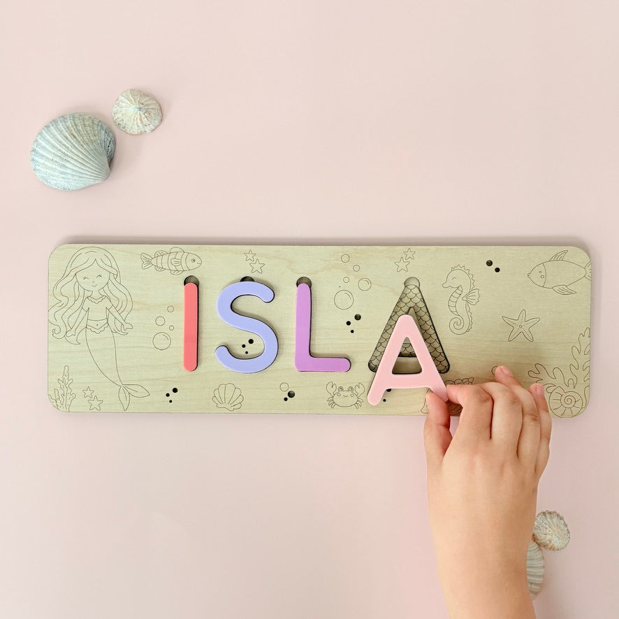 Mermaid Name Puzzle, Wooden Letter Puzzle