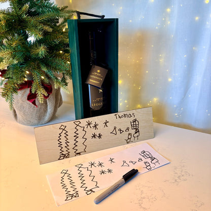 Personalised Wooden Wine Box | Custom Drawing & Message Engraved Gift