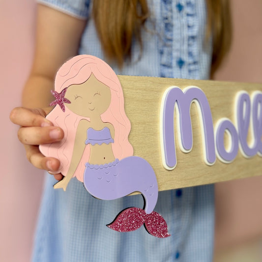 Mermaid Name Sign, Wooden Nursery Door Plaque