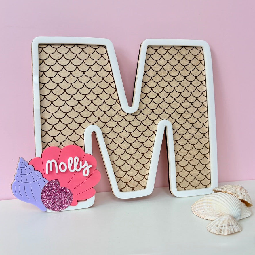 Mermaid Letter, Wooden Name Initial Sign